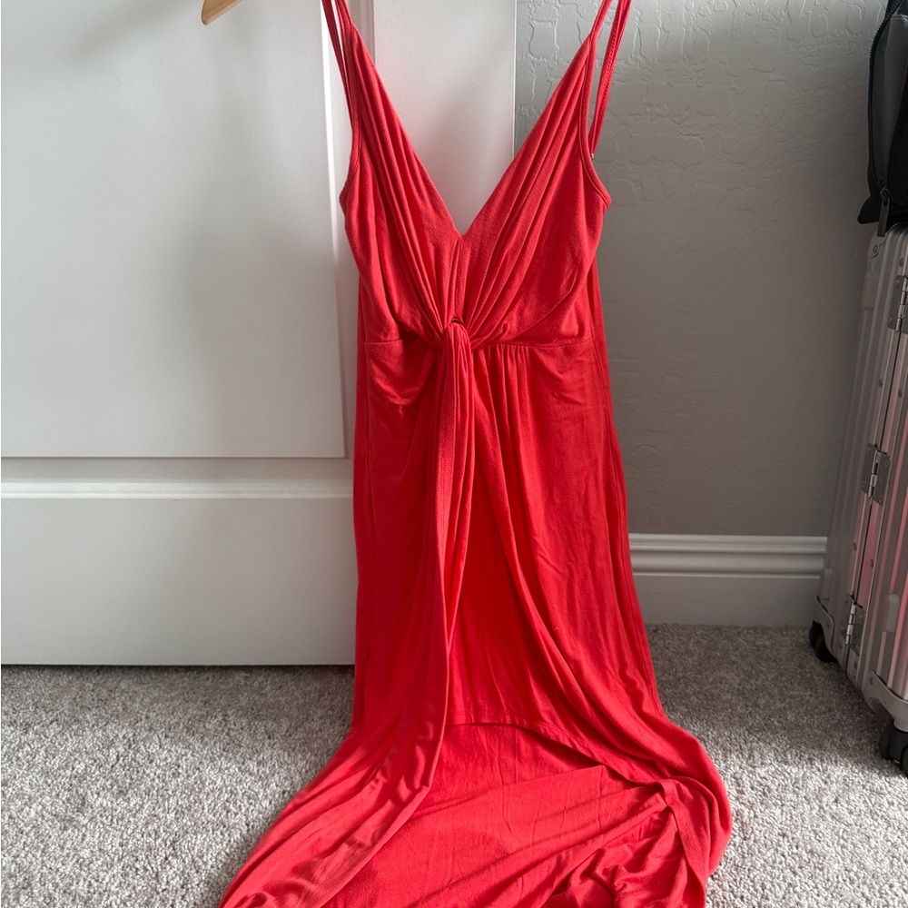 Red High-Low Knot Front Women's Dress
